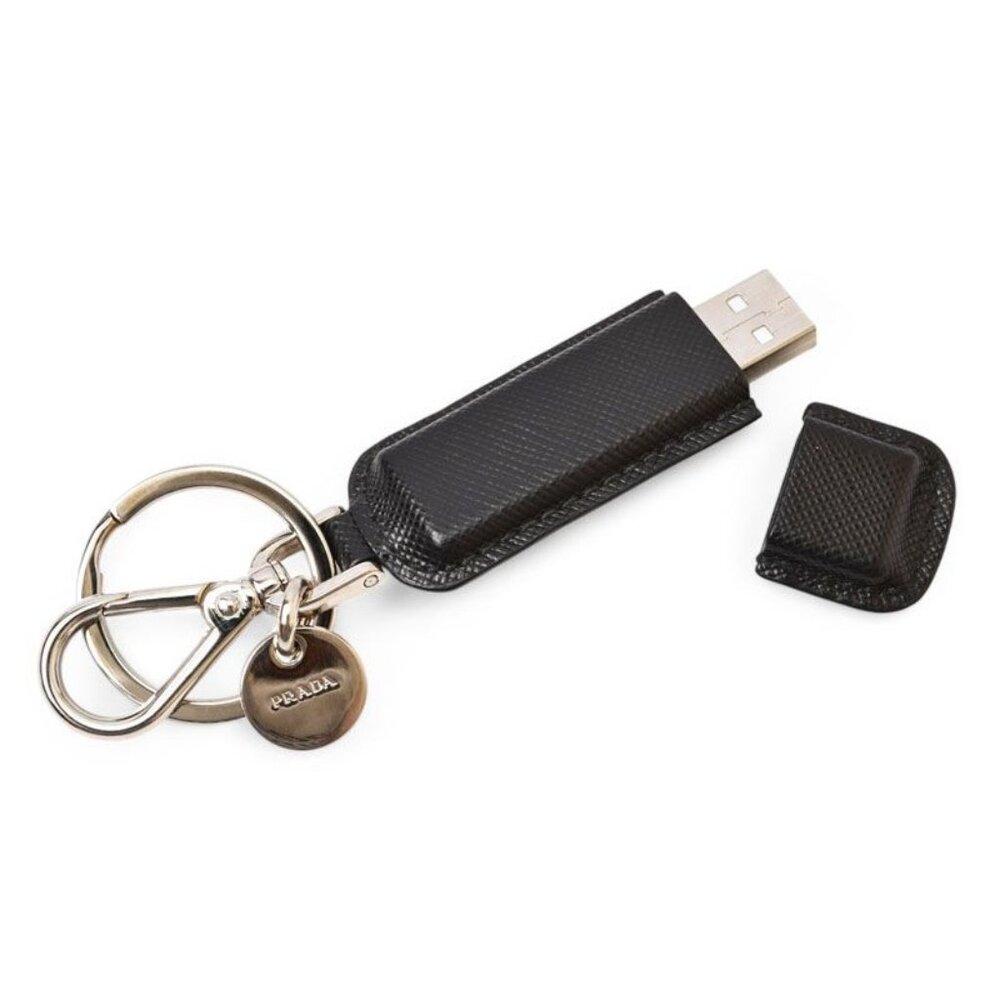 Prada Key Ring Holder USB Memory 4 GB Saffiano Black 2 Ara21 Never
